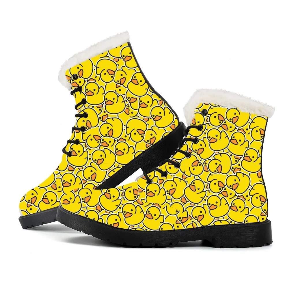 Men Shoes Yellow - Yellow Duck Printed Plush Boots Mens