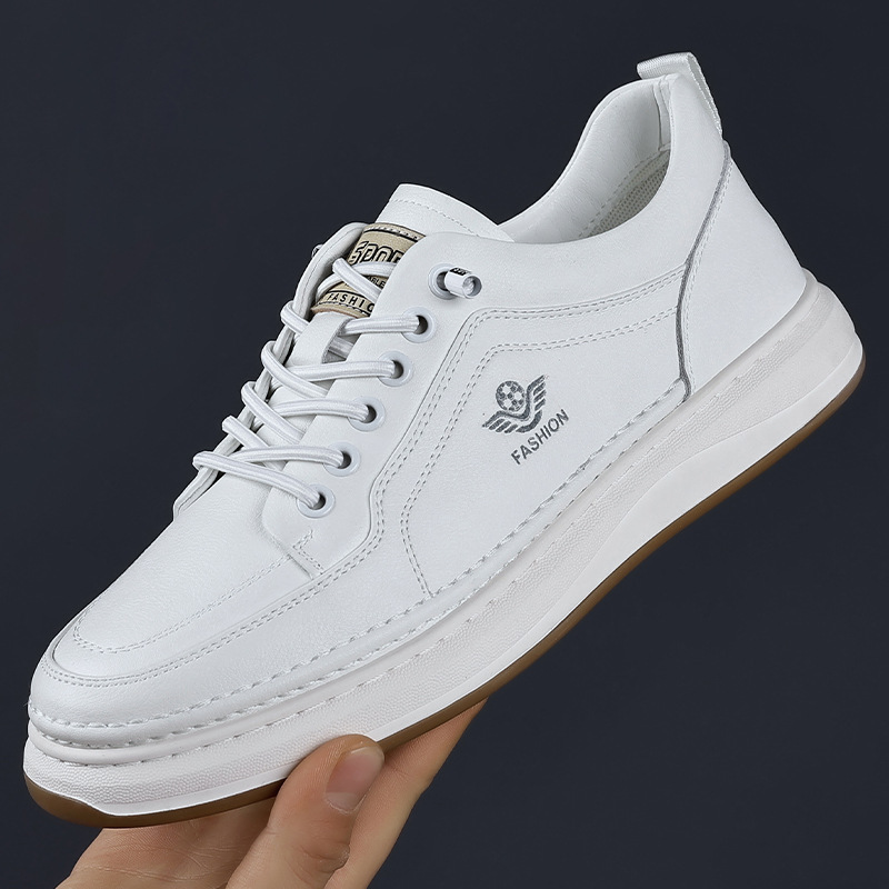 Men Shoes White Colour - Spring Autumn Cow Leather Sneakers for